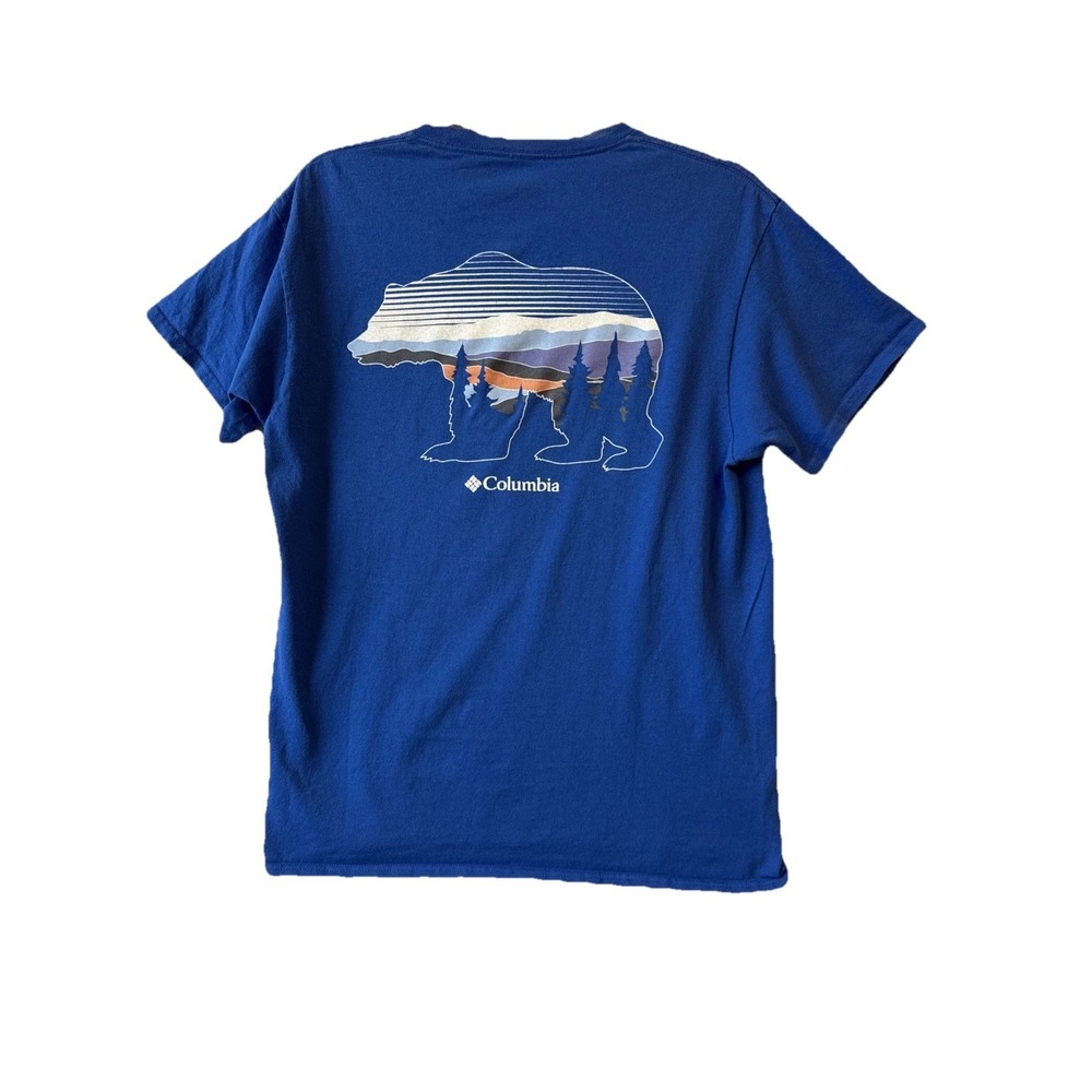 Columbia Bear Mountain Scene Blue Logo 100% Cotton T Shirt Men's M Grizzly Ridge